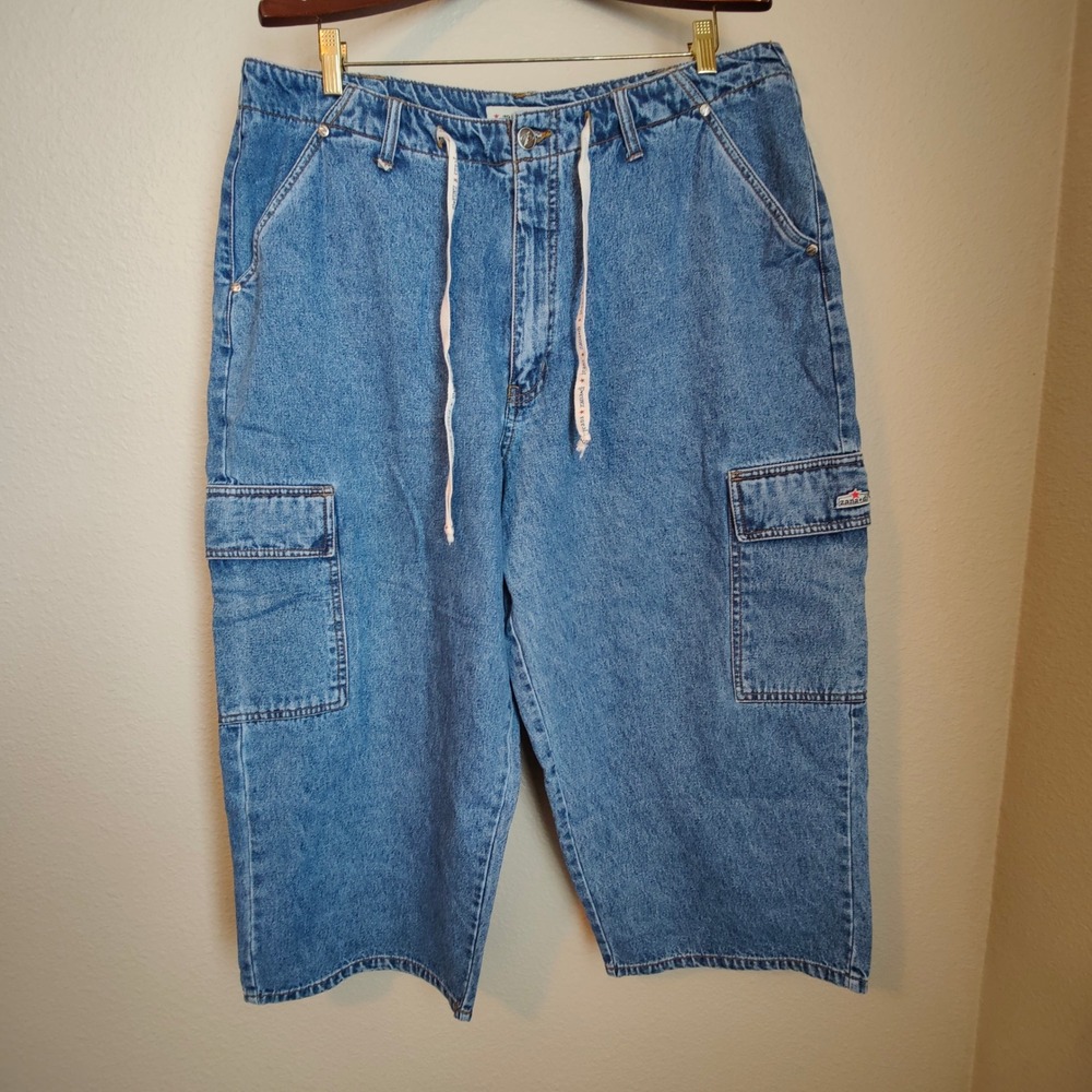 Classic Blue Denim Cargo Crop Jeans
